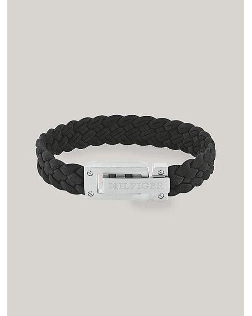 Tommy Hilfiger Zwarte Suède Gevlochten Armband Met Logo in het Black voor heren