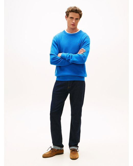 Tommy Hilfiger Blue Structured Yarn Dyed Crew Neck Jumper for men