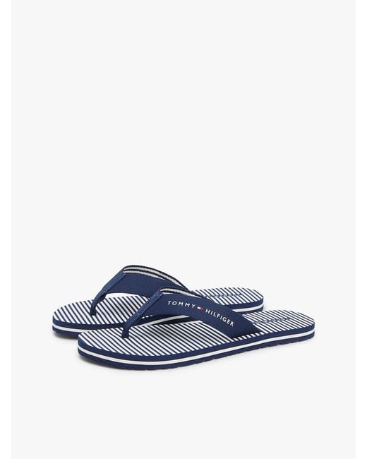 Tommy Hilfiger Blue Webbing Strap Ithaca Stripe Flip-Flops
