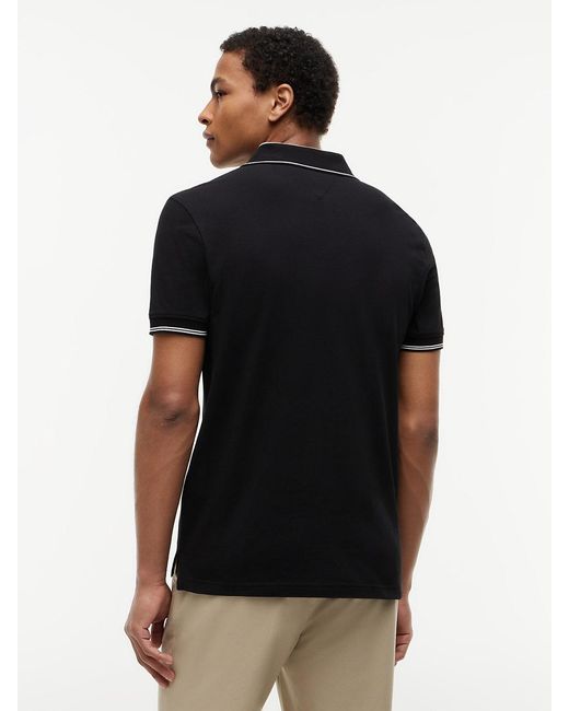 Tommy Hilfiger Black Heritage Regular Fit Stripe Trim Polo Shirt for men
