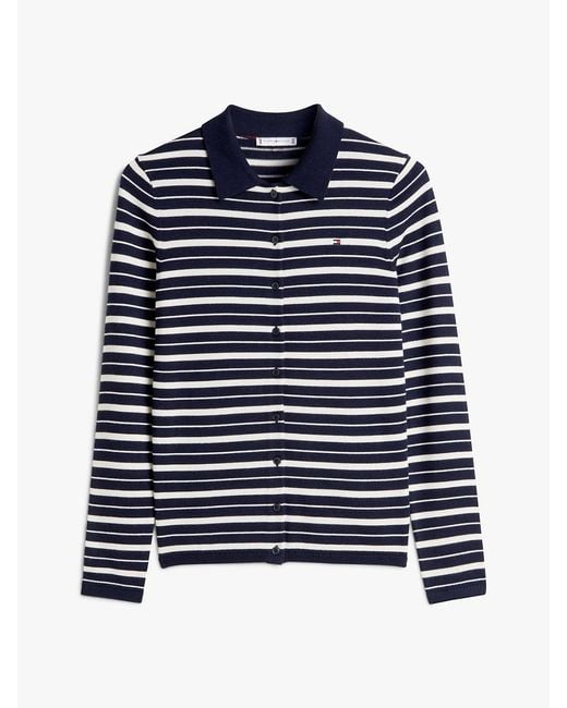 Tommy Hilfiger Blue Polo Collar Slim Cardigan With Silk