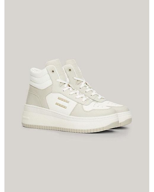 Tommy Hilfiger Retro Leren Halfhoge Basketbalsneaker in het Natural