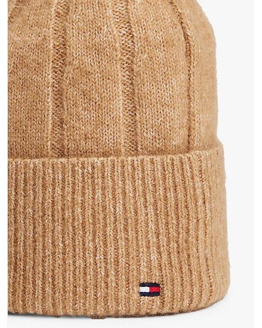 Gorro Suave Con Logo Y Mezcla De Lana Tommy Hilfiger de color Natural