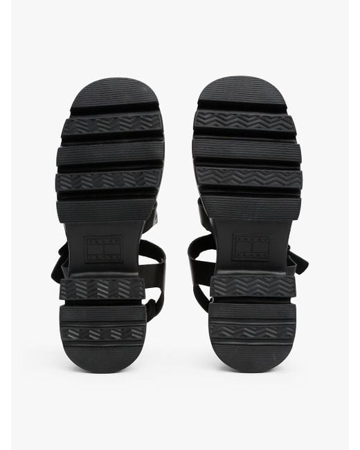 Tommy Hilfiger Black Leather Chunky Cleat Fisherman Sandals