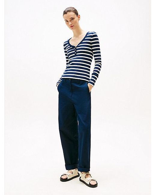 Tommy Hilfiger Slim T-Shirt Met Lange Mouwen En Henley-Hals in het Blue