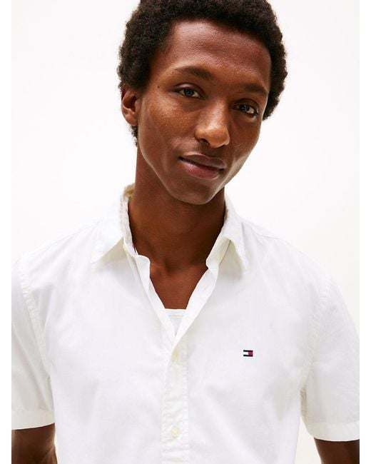 Tommy Hilfiger White Regular Fit Flex Poplin Short Sleeve Shirt for men