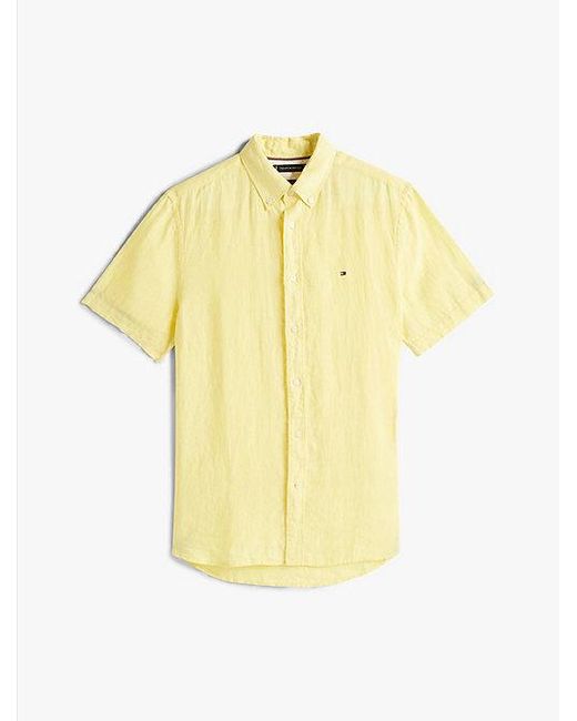 Tommy Hilfiger Regular Fit Linnen Overhemd Met Korte Mouwen in het Yellow voor heren