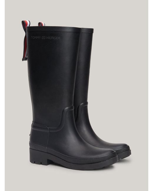 Tommy Hilfiger Black Signature Tape Rubber Boots