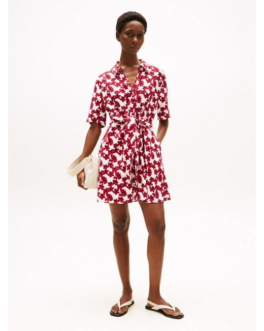 Tommy Hilfiger Textured Tie Front Mini Shirt Dress