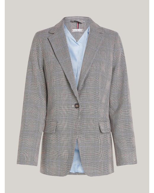 Tommy Hilfiger Gray Prince Of Wales Check Single Breasted Blazer