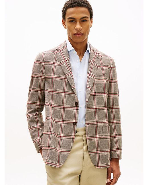 Tommy Hilfiger Natural Regular Fit Check Single Breasted Blazer for men