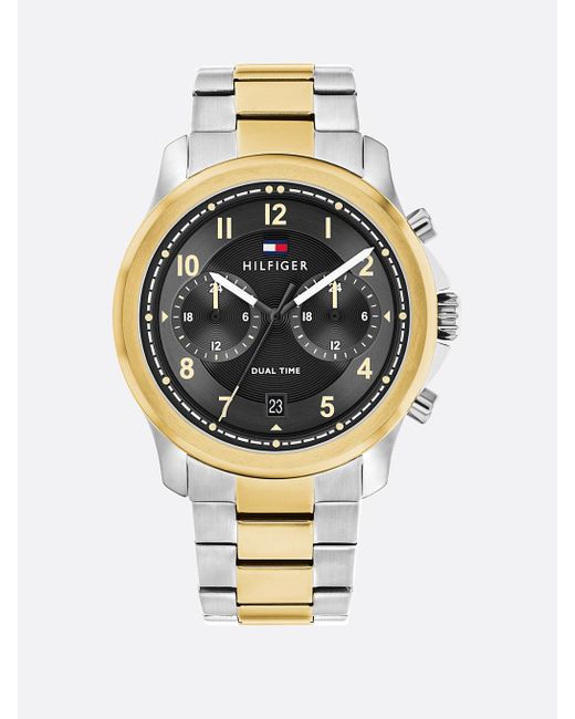 Tommy Hilfiger Metallic Black Dial Dual Time Two-tone Watch for men