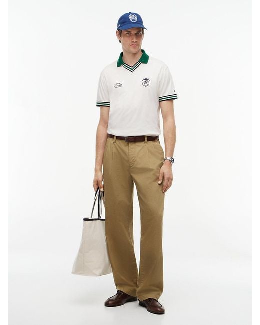 Tommy Hilfiger White Relaxed Fit Tipped V-neck Polo Shirt for men