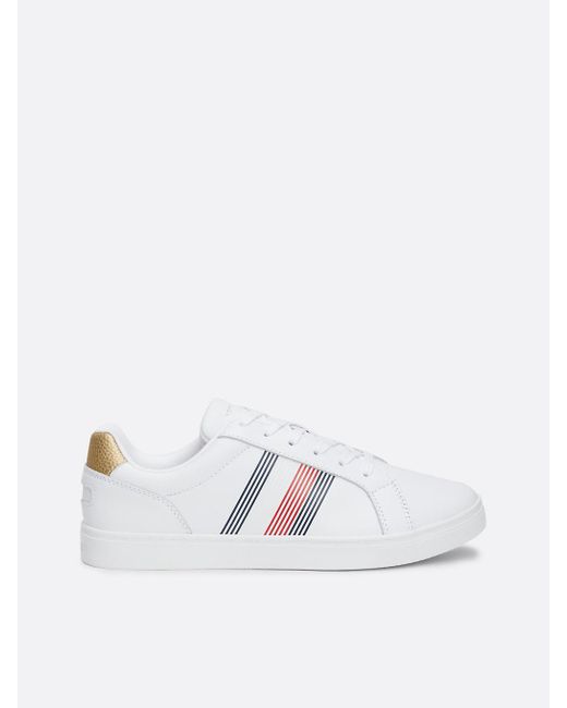 Tommy Hilfiger White Global Stripe Topstitch Leather Trainers