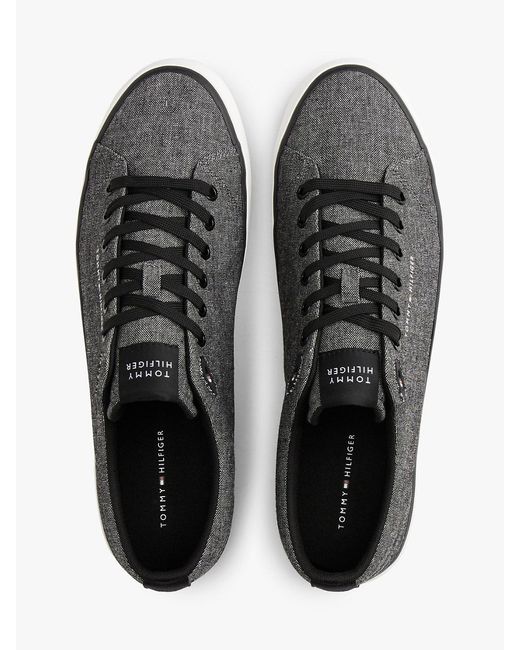 Tommy Hilfiger White Linen Chambray Jacquard Trainers for men