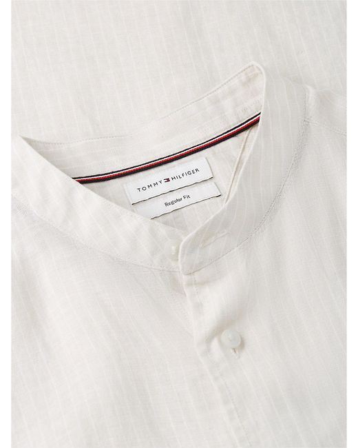 Tommy Hilfiger White Regular Fit Washed Linen Pinstripe Shirt for men