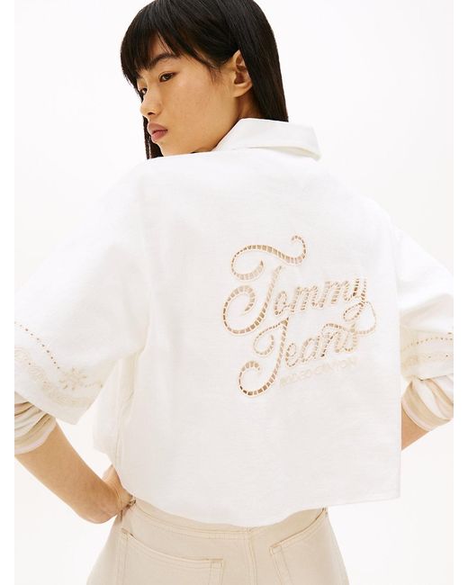 Tommy Hilfiger White Relaxed Fit Broderie Anglaise Back Logo Shirt