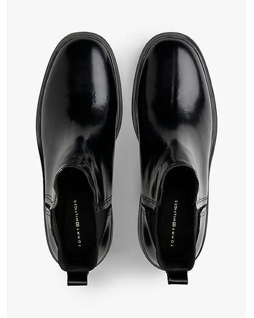 Tommy Hilfiger Leren Chelsea Boot Met Vierkante Neus in het Black