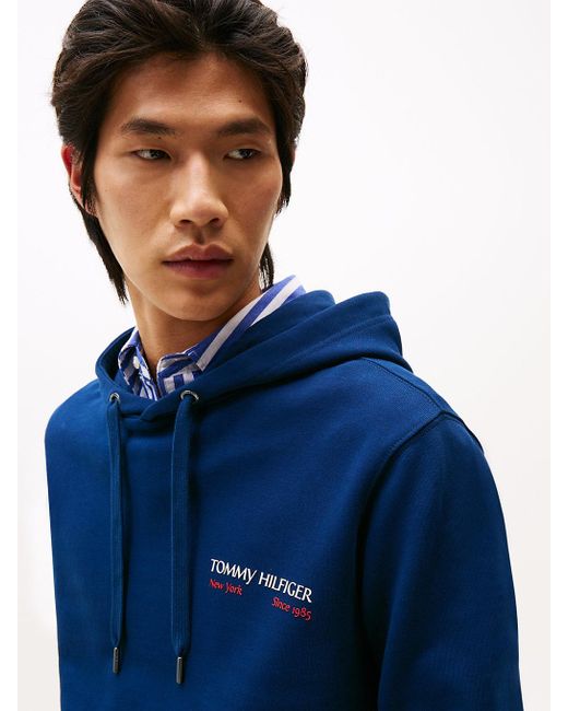 Felpa Con Cappuccio E Stampa Sul Retro di Tommy Hilfiger in Blue da Uomo