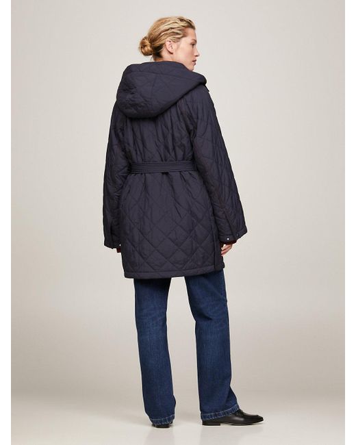 Tommy Hilfiger Blue Diamond Quilted Removable Hood Coat