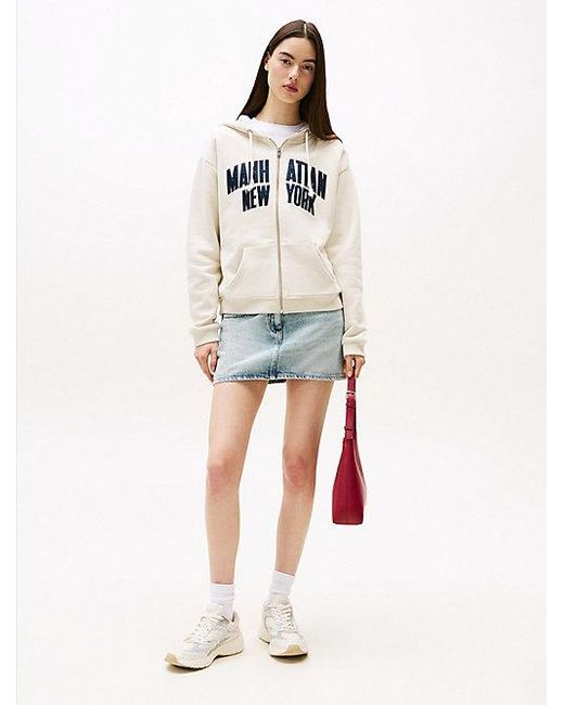 Tommy Hilfiger Relaxed Varsity Hoodie Met Rits En Logo in het White