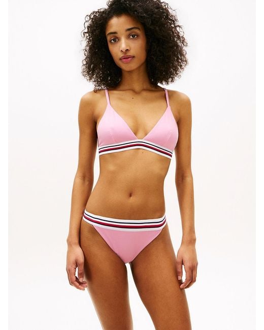 Tommy Hilfiger Orange Global Stripe Triangle Bikini Top