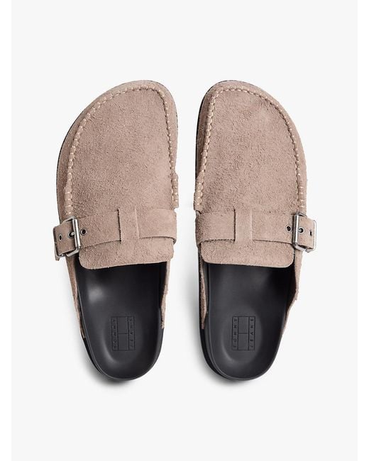 Tommy Hilfiger White Textured Washed Suede Loafer Mules for men
