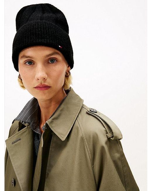 Tommy Hilfiger Fluffy Beanie Met Wol En Hilfiger-Vlag in het Black