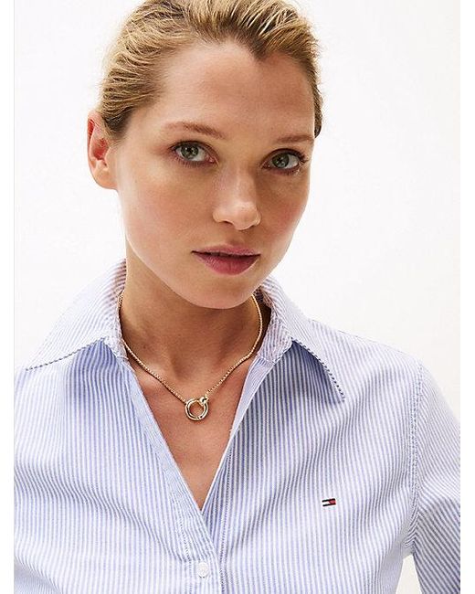 Collar Chapado En Oro Con Colgante Circular Tommy Hilfiger de color White