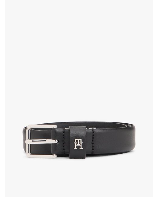 Tommy Hilfiger Black Th Monogram Square Buckle Leather Belt