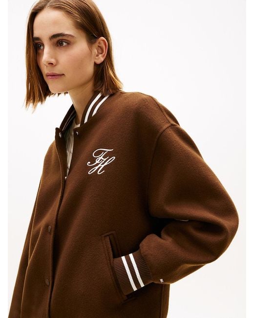 Tommy Hilfiger Brown Double-Faced Wool Blend Bomber Jacket