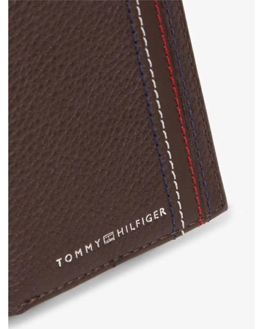 Tommy Hilfiger Brown Logo Pebble Grain Leather Trifold Wallet for men