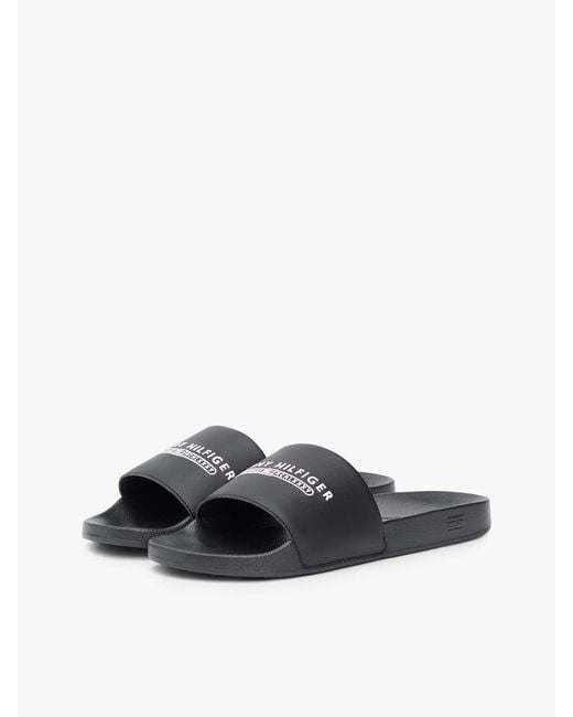 Tommy Hilfiger White Logo Embroidery Pool Slides for men
