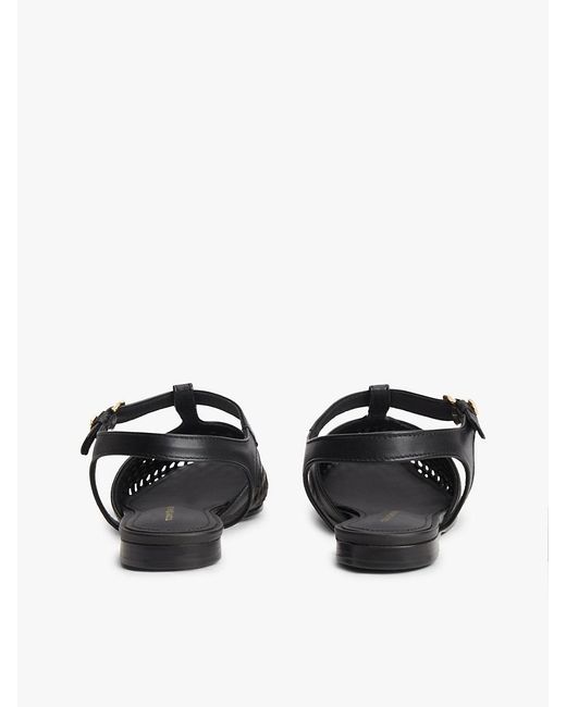 Tommy Hilfiger White Cutout Leather T-Bar Buckle Sandals
