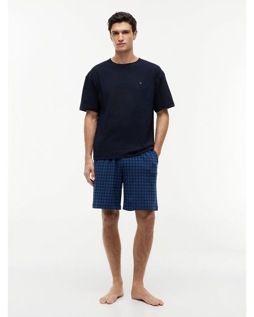 Tommy Hilfiger Blue Th Original Print Jersey Shorts Pyjama Set for men