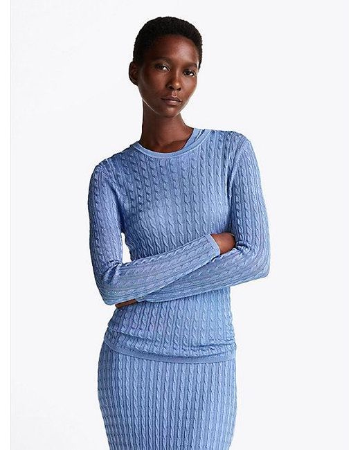 Tommy Hilfiger Blue Slim Fit Pullover Mit Zopfmuster