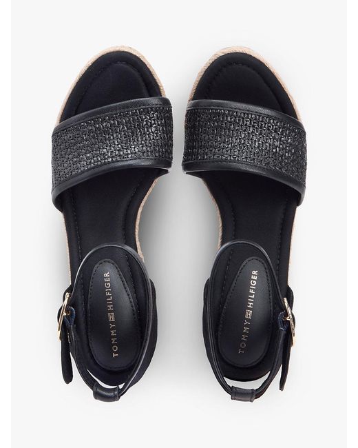 Tommy Hilfiger Black Raffia Strap High Wedge Espadrilles