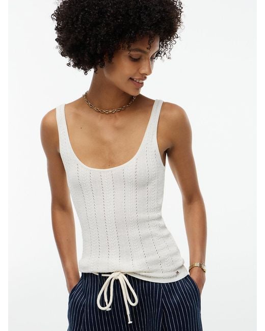Tommy Hilfiger White Pointelle Slim Scoop Neck Tank Top