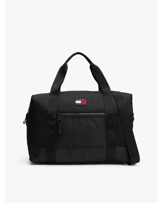 Borsone Con Trama A Rombi, Logo E Tracolla di Tommy Hilfiger in Black da Uomo