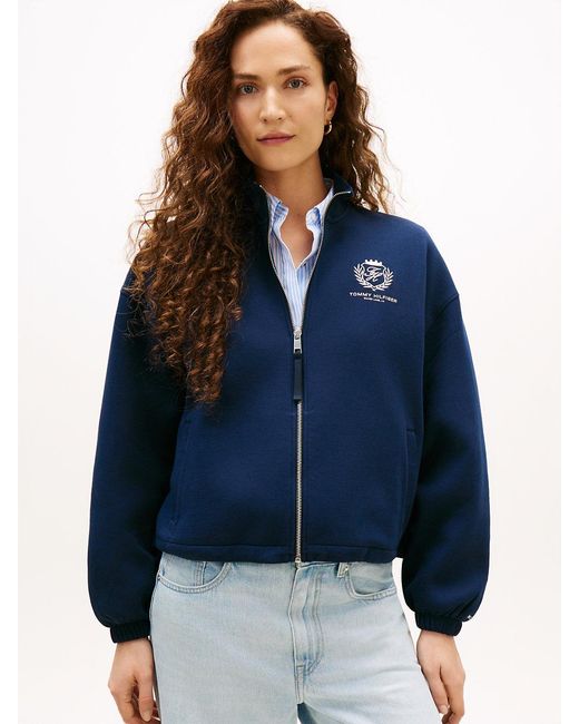 Tommy Hilfiger Blue Crest Embroidery Relaxed Zip-Thru Jumper