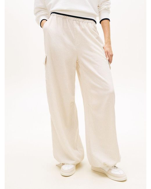 Tommy Hilfiger White Linen Blend Wide Leg Cargo Trousers