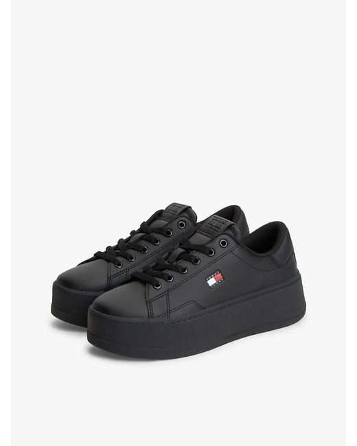 Tommy Hilfiger Black Platform Cupsole Trainers With Leather
