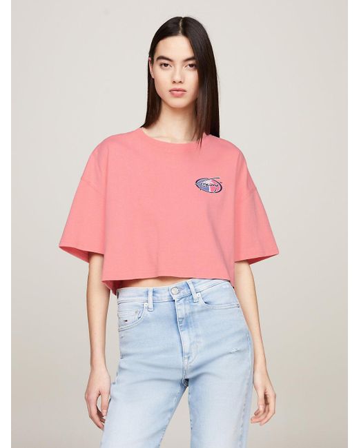 Tommy Hilfiger Red Archive Oversized Back Logo Cropped T-shirt