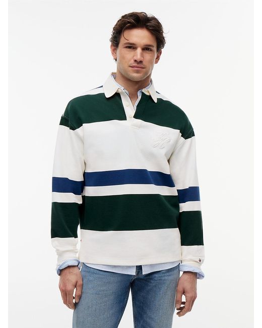 Tommy Hilfiger Green Stripe Relaxed Rugby Shirt for men