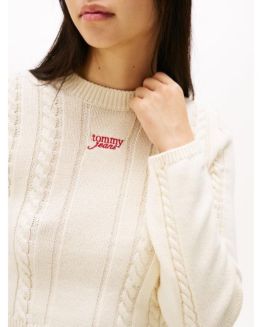 Pull En Maille Torsadée À Col Cheminée Tommy Hilfiger en coloris White