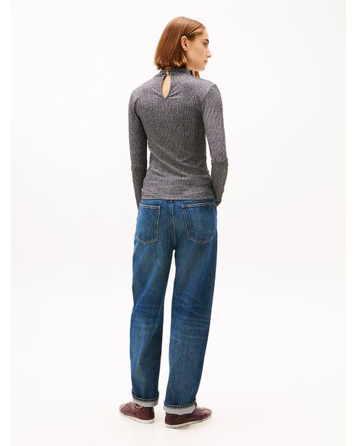 Tommy Hilfiger Gray Festive Metallic Slim Long Sleeve Top