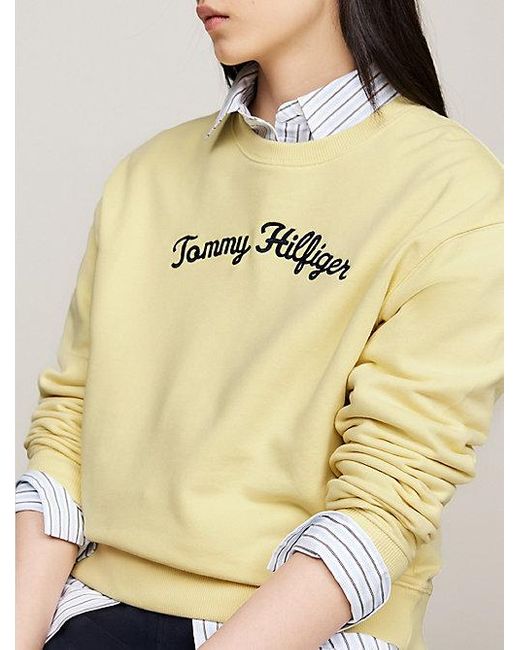 Tommy Hilfiger Natural Rundhals-Pullover mit Script-Logo-Stickerei