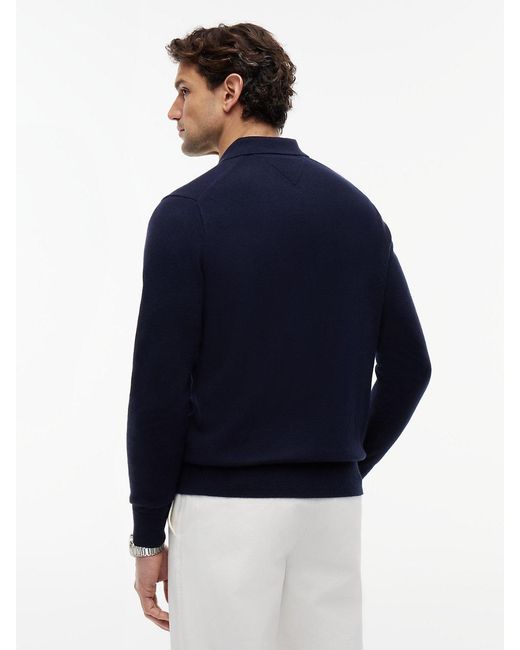 Tommy Hilfiger Blue Cotton Cashmere Long Sleeve Pullover Sweater Polo for men