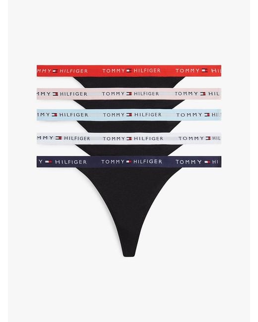 Tommy Hilfiger Blue 5-Pack Essential Logo Waistband Tanga Thongs