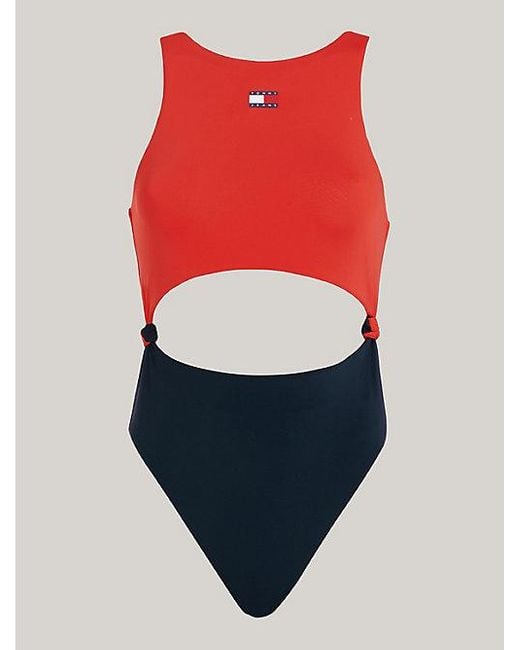 mit Hilfiger Badeanzug Rot | Tommy Lyst DE geknotetem Cut-out Heritage in